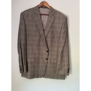 Lauren Ralph Lauren Mens Silk Wool Plaid Sport Coat Blazer Brown Blue 50 Long